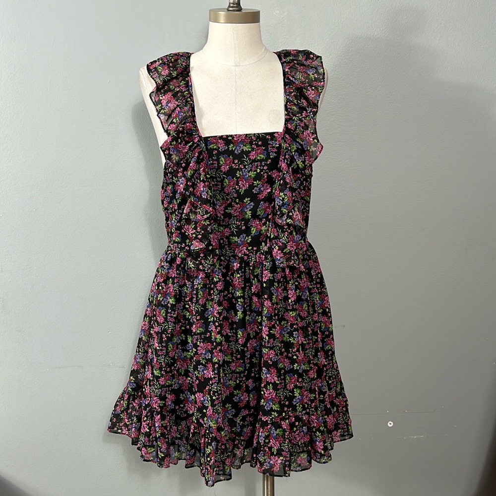 Zara Chiffon Floral Ruffle Strap Layered Skirt size XS